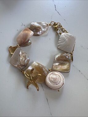 Gold & Pearl Shell Statement Bracelet - Women Jewelry